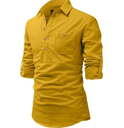 Univibe Full Sleeve Spread Collar Pure Cotton Casual, Wedding, Party, Festival Stylish Latest Short Length Slim fit Kurta Style Shirt for Men and Boys.