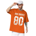 LEOTUDE Men Half Sleeve Round Neck Graphic Font Printed Cottonblend Oversized Tshirts (Colour: Orange)