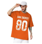 LEOTUDE Men Half Sleeve Round Neck Graphic Font Printed Cottonblend Oversized Tshirts (Colour: Orange)
