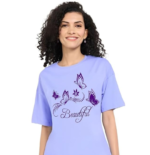 Women’s Round Neck Graphic Print T-Shirt – Short Sleeve Polyester Casual Top Color Lavender Size 2XL (WOMENS-1001 LEVENDER XXL)