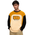 LEOTUDE Oversized Full Sleeve Cottonblend Graphic Printed Round Neck Drop Shoulder Tshirt for Man (Color Mustard)