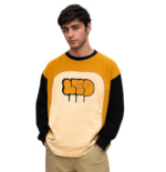LEOTUDE Oversized Full Sleeve Cottonblend Graphic Printed Round Neck Drop Shoulder Tshirt for Man (Color Mustard)