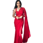 StyleScope Women's Plain Georgette Ready To Wear One Minute Saree With Unstitched Blouse Piece (Kalki)