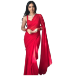 StyleScope Women's Plain Georgette Ready To Wear One Minute Saree With Unstitched Blouse Piece (Kalki)