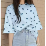 Topify Oversize Spandex Funkky Printed T-Shirt for Women Casual Wear with Butterfly Blue Print Color Blue - Image 3