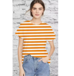 Topify Oversize Spandex Funkky Printed T-Shirt for Women Casual Wear with Orange line Print Color Orange - Image 2