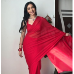StyleScope Women's Plain Georgette Ready To Wear One Minute Saree With Unstitched Blouse Piece (Kalki) - Image 2