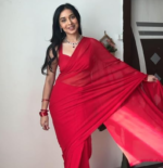 StyleScope Women's Plain Georgette Ready To Wear One Minute Saree With Unstitched Blouse Piece (Kalki) - Image 2