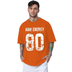 LEOTUDE Men Half Sleeve Round Neck Graphic Font Printed Cottonblend Oversized Tshirts (Colour: Orange) - Image 2