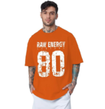 LEOTUDE Men Half Sleeve Round Neck Graphic Font Printed Cottonblend Oversized Tshirts (Colour: Orange) - Image 2
