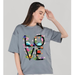 CHKOKKO Oversized Round Neck Drop Shoulder Printed Polyester Half Sleeves T-Shirt for Women - Image 3
