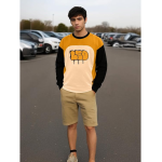 LEOTUDE Oversized Full Sleeve Cottonblend Graphic Printed Round Neck Drop Shoulder Tshirt for Man (Color Mustard) - Image 3