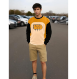 LEOTUDE Oversized Full Sleeve Cottonblend Graphic Printed Round Neck Drop Shoulder Tshirt for Man (Color Mustard) - Image 3