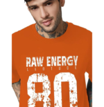 LEOTUDE Men Half Sleeve Round Neck Graphic Font Printed Cottonblend Oversized Tshirts (Colour: Orange) - Image 3