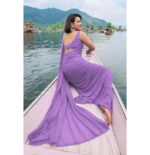 Women's Plain Pure Georgette Saree With Unstitched Blouse Piece - Image 3