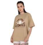 CHKOKKO Women Cotton Oversized Round Neck Printed Tshirt - Image 3