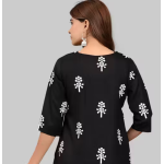 Casual Rayon Blend V-neck 3/4th Sleeves Thigh Length Printed Black Tunic (28"Inches) - Image 2