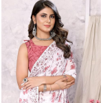 Yashika Women's Trendy Printed Georgette Red Color Saree with Blouse Material - Image 3
