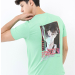 Men Green Printed Raw Edge Slim Fit T-shirt