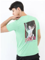 Men Green Printed Raw Edge Slim Fit T-shirt