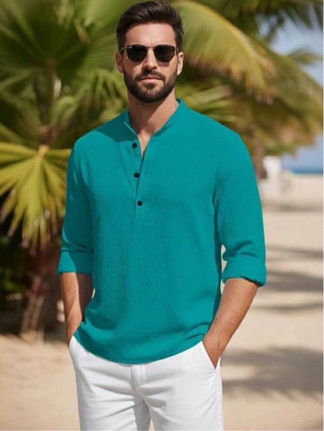 1 Men Mandarin Collar Straight Short Kurta - Image 1