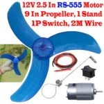 12V RS-555 2.5Inch Motor, 9In Propeller, 1P Stand, 1P Switch, 2M Wire