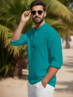 Men Mandarin Collar Straight Short Kurta - Image 2