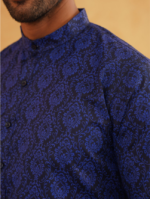 Ethnic Motifs Printed Mandarin Collar Cotton Linen Straight Kurta with Pyjamas - Image 2