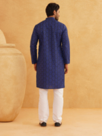 Ethnic Motifs Printed Mandarin Collar Cotton Linen Straight Kurta with Pyjamas - Image 3