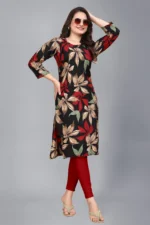 AK FASHION MALL Pack of 1 Crepe Printed Straight Women's Kurti - ( Multicolor )