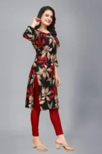 AK FASHION MALL Pack of 1 Crepe Printed Straight Women's Kurti - ( Multicolor ) - Image 3