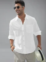 BHUVIKOO Cotton Blend Slim Fit Solids Full Sleeves Men's Casual Shirt - White ( Pack of 1 ) - Image 4