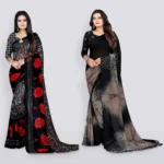 Vibhagyaa Georgette Printed Saree With Unstitched Blouse Piece ( Multicolor )