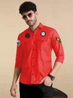 Buckberry Cotton Blend Regular Fit Solids Full Sleeves Men's Casual Shirt - Red ( Pack of 1 ) - Image 3