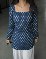 Dunkaston Women Rayon Printed A-line Kurti ( Blue & Black ) - Image 2