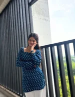 Dunkaston Women Rayon Printed A-line Kurti ( Blue & Black ) - Image 4