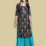Ethnic Basket Crepe Printed Straight Women's Kurti - Navy Blue ( Pack of 1 )