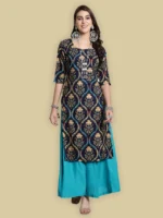 Ethnic Basket Crepe Printed Straight Women's Kurti - Navy Blue ( Pack of 1 )