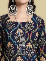 Ethnic Basket Crepe Printed Straight Women's Kurti - Navy Blue ( Pack of 1 ) - Image 2