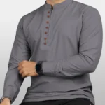 Ethnic Trendz Grey Cotton Blend Men's Shirt Style Kurta ( Pack of 1 )