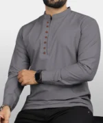 Ethnic Trendz Grey Cotton Blend Men's Shirt Style Kurta ( Pack of 1 )