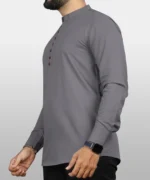 Ethnic Trendz Grey Cotton Blend Men's Shirt Style Kurta ( Pack of 1 ) - Image 4