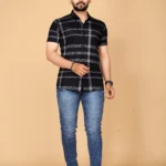 FABRIPPLE Cotton Blend Regular Fit Checks Half Sleeves Men's Casual Shirt - Black ( Pack of 1 )