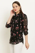 FASHJONS 360 Women's Georgette Tunic ( Black ) - Image 3