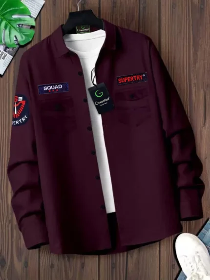 Greenflair Cotton Blend Regular Fit Applique Full Sleeves Men's Casual Shirt - Maroon ( Pack of 1 )