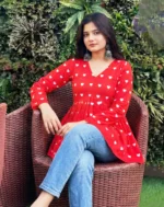 HARROZ Women's Viscose Rayon Tunic ( Red ) - Image 3