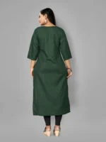 Hetsa Pack of 1 Cotton Blend Embroidered A-line Women's Kurti - ( Dark Green ) - Image 3