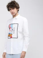 Highlander 100% Cotton Slim Fit Printed Full Sleeves Men's Casual Shirt - White ( Pack of 1 ) - Image 2