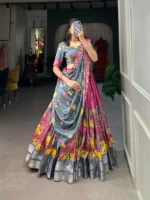 KRISHU ETHNICS Pink Art Silk Circular Semi Stitched Lehenga - Image 3