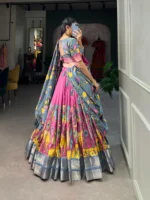 KRISHU ETHNICS Pink Art Silk Circular Semi Stitched Lehenga - Image 2